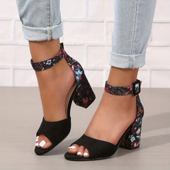 Celia - Block Heel with Print Detail — Black