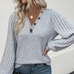 Gabrielle - Knit V Neck Button Top