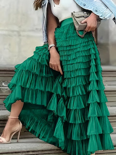 Jacqueline - Tiered Pleated Maxi Skirt