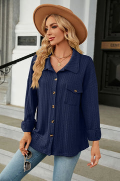 Marian - Textured Button Shacket — Navy blue
