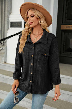 Marian - Textured Button Shacket — Black