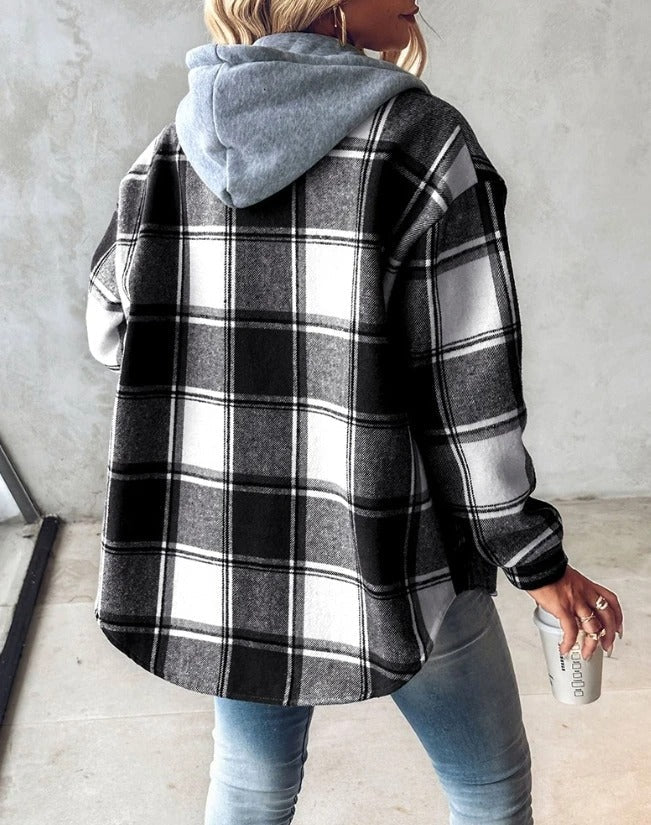 Sarah - Check Shacket with Hood