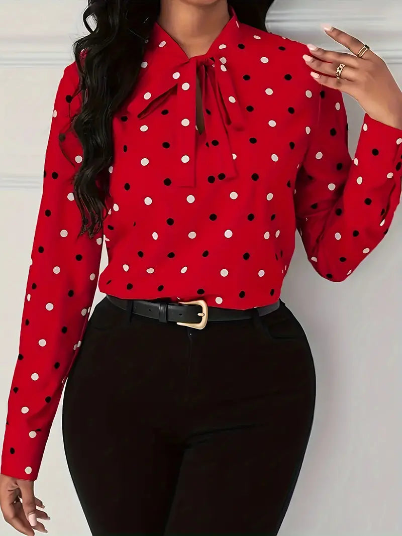 Meredith - Polka Dot Blouse with Tie — Scarlet red