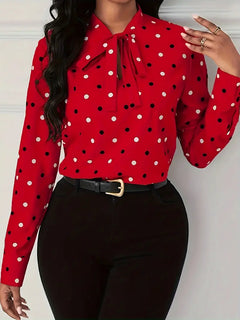 Meredith - Polka Dot Blouse with Tie — Scarlet red