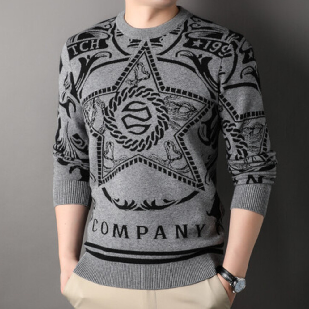 Wallace - Graphic Print Knit Jumper — Grey