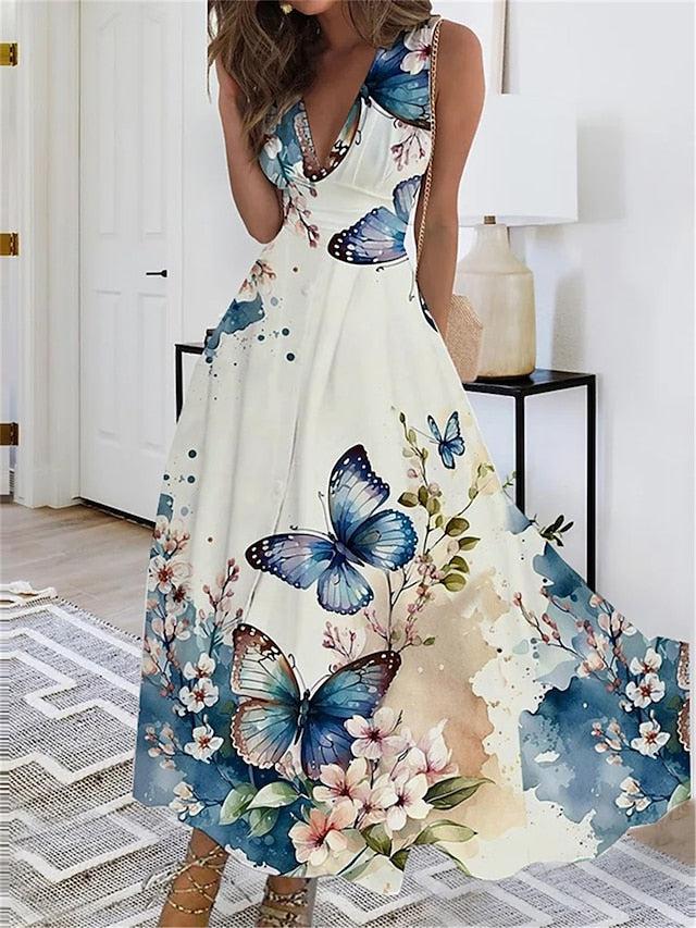 Stephanie - Butterfly Print Halter Maxi