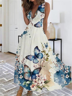Stephanie - Butterfly Print Halter Maxi