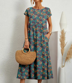Violet - Floral Tiered Midi Dress — Blue