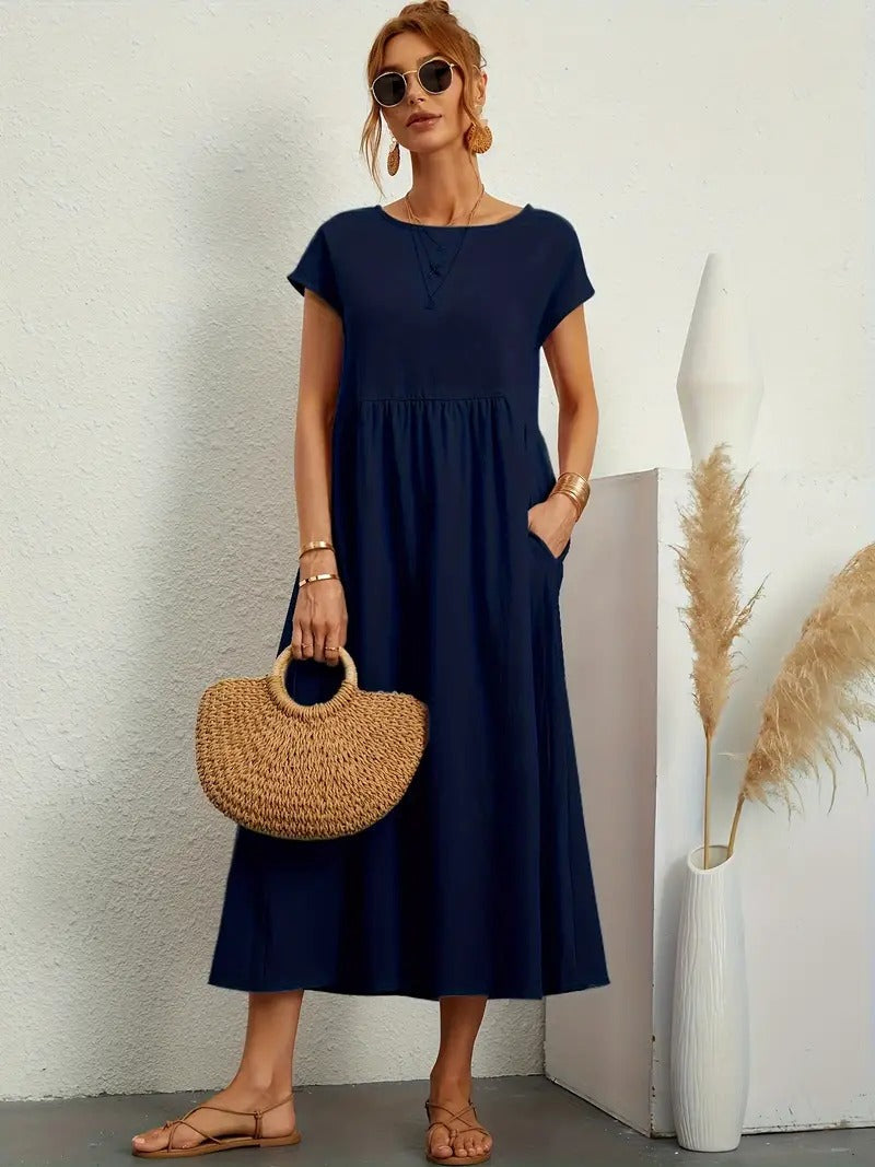 Francesca - Midi Dress with Pockets — Blu marino