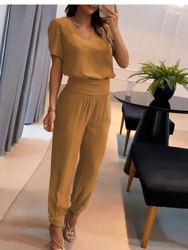 Stella - Top and Printed Trouser Set — Brown