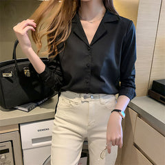 Rae - Satin Collared Blouse — Black