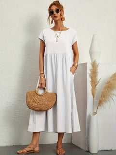 Francesca - Midi Dress with Pockets — White