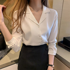 Rae - Satin Collared Blouse — White