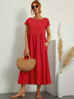 Francesca - Midi Dress with Pockets — Red