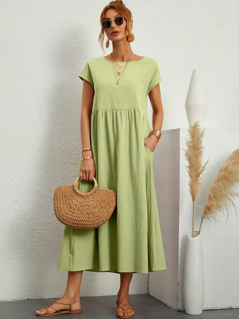 Francesca - Midi Dress with Pockets — Yellow