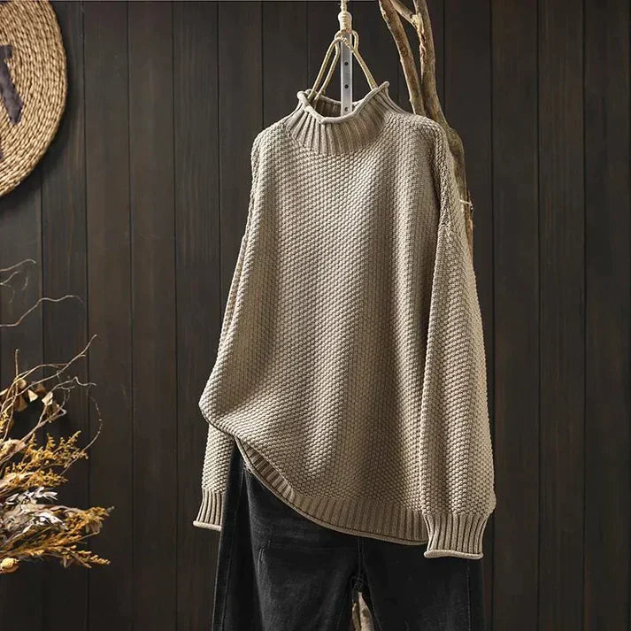 Prudence - Ribbed Turtleneck Jumper — Beige