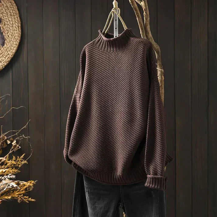 Prudence - Ribbed Turtleneck Jumper — Brown