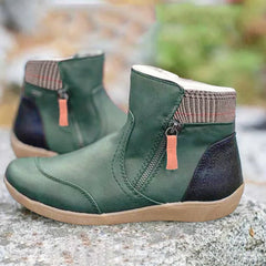 Prudence - Patchwork Panel Ankle Boots — Green