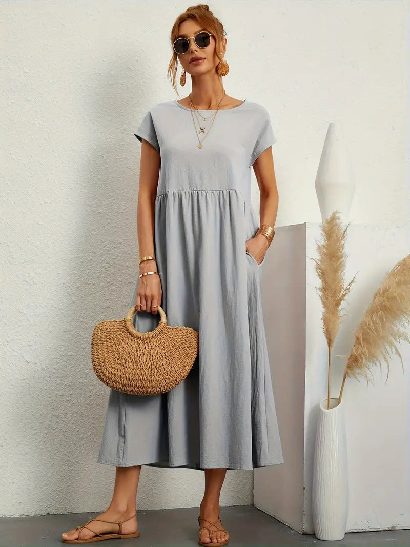 Francesca - Midi Dress with Pockets — Gray