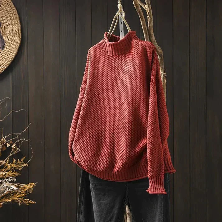 Prudence - Ribbed Turtleneck Jumper — Red