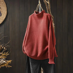 Prudence - Ribbed Turtleneck Jumper — Red