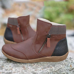 Prudence - Patchwork Panel Ankle Boots — Brown
