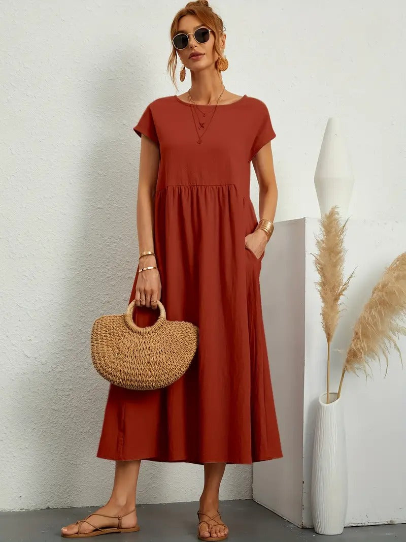 Francesca - Midi Dress with Pockets — Brown