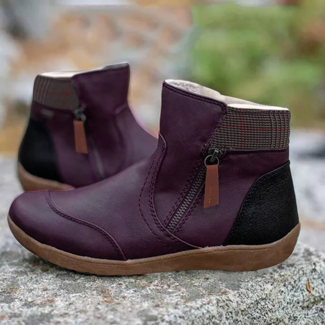 Prudence - Patchwork Panel Ankle Boots — Purple