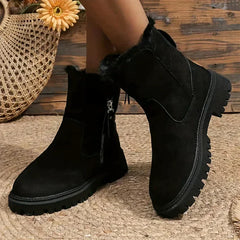 Justine - Suede Fur Trim Zip Boots — Black