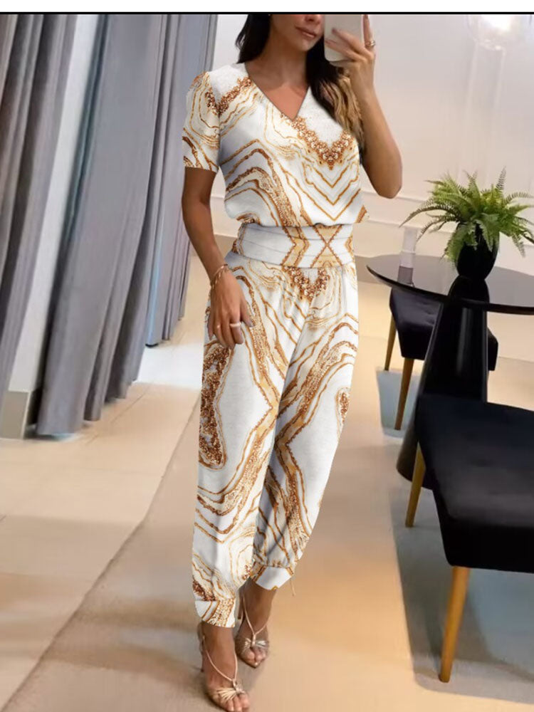 Stella - Top and Printed Trouser Set — White