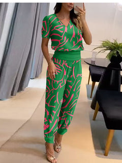 Stella - Top and Printed Trouser Set — Green Print