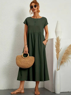 Francesca - Midi Dress with Pockets — Verde militare