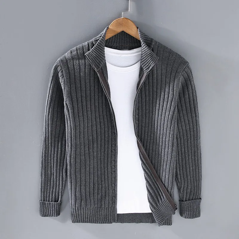 Noah - Fine Ribbed Zip Cardigan — Dark Gray