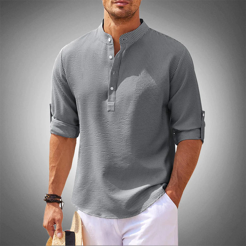 Kendrick - Textured Henley Shirt — Gray