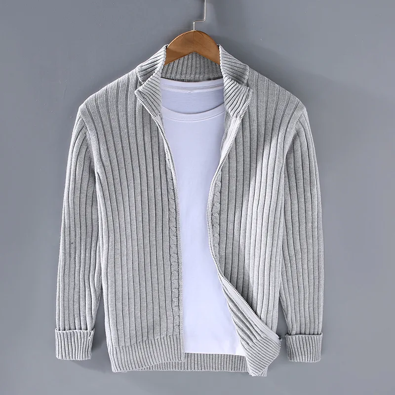 Noah - Fine Ribbed Zip Cardigan — Light Gray