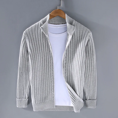 Noah - Fine Ribbed Zip Cardigan — Light Gray