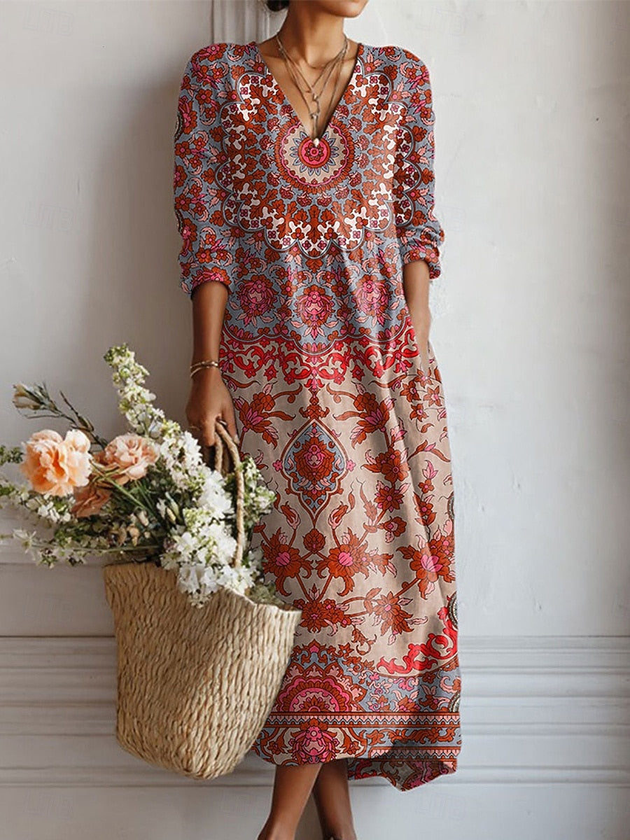 Gilda - Folk Medallion Linen Dress