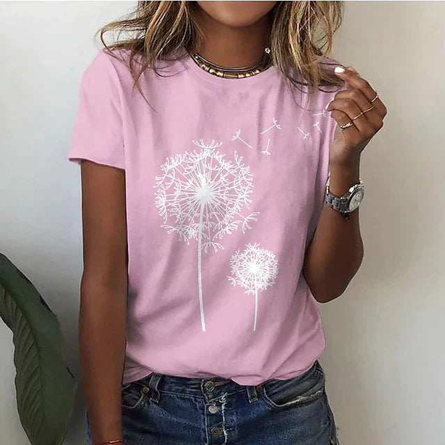 Gwendolyn - Tee with Dandelion Print — Pink