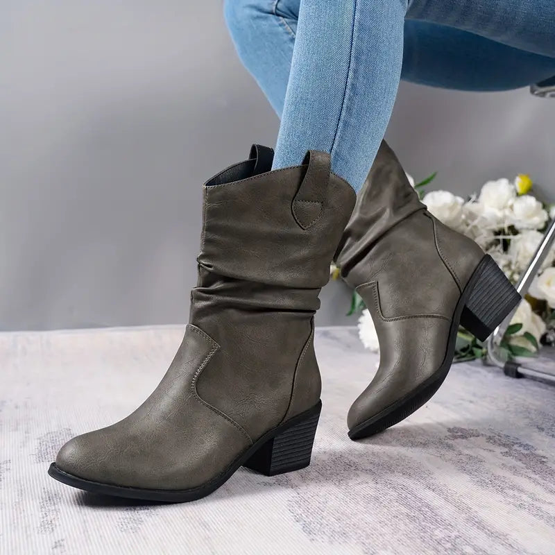Kirsten - Slouch Western Mid Boots — Grey