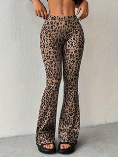 Cora - Leopard Print Flares — Khaki