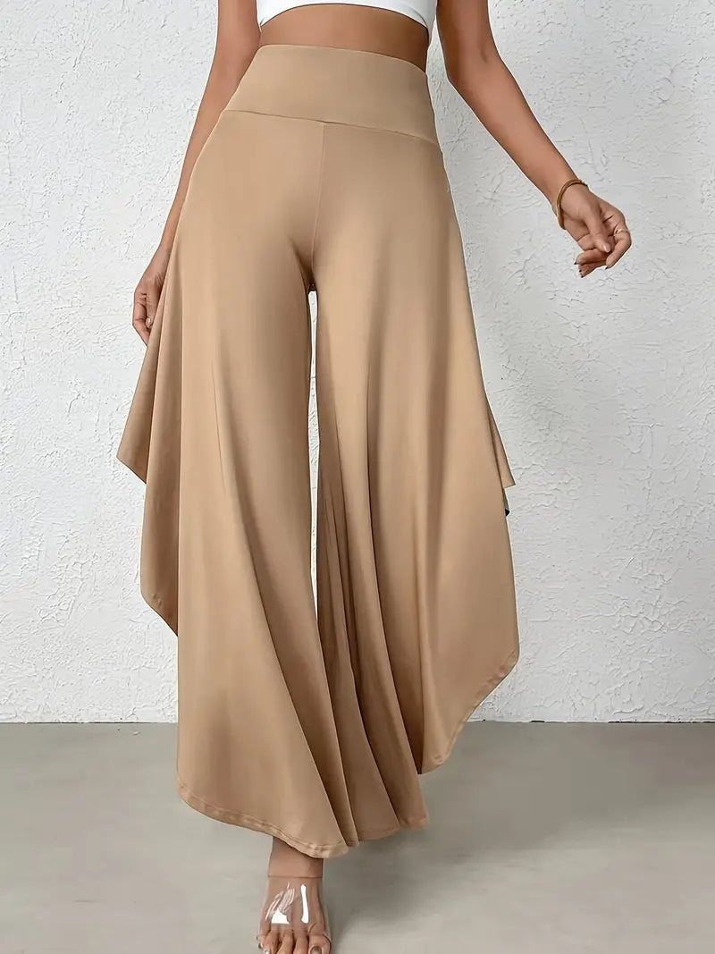 Ingrid - Draped Wide Leg Trousers — Khaki