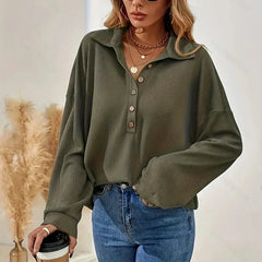 Lilian - Ribbed Button Collar Top