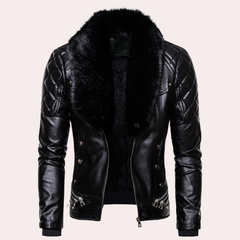 Sylvester - Leather Jacket with Fur Collar — Black