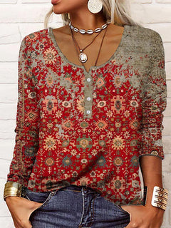 Fernanda - Floral Print Henley Top