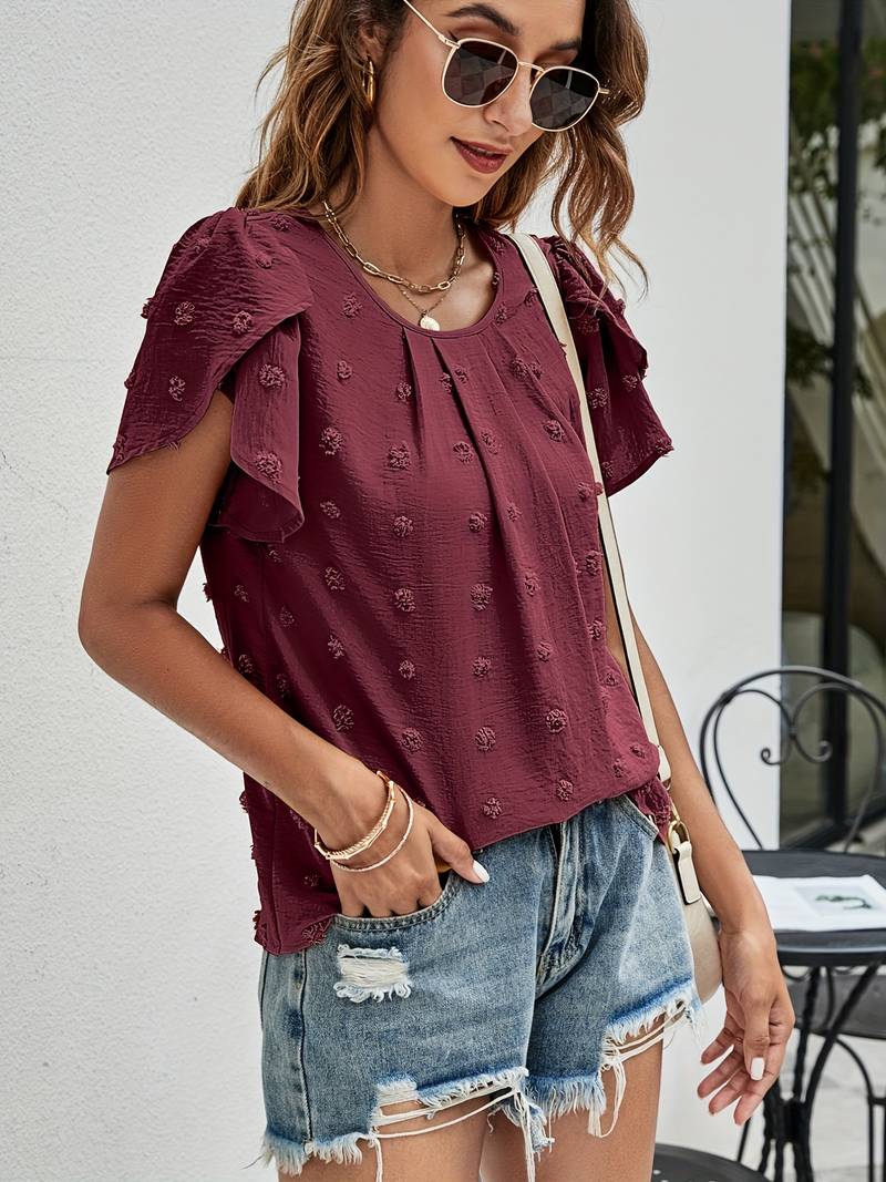 Francesca - Dobby Dot Puff Sleeve Top