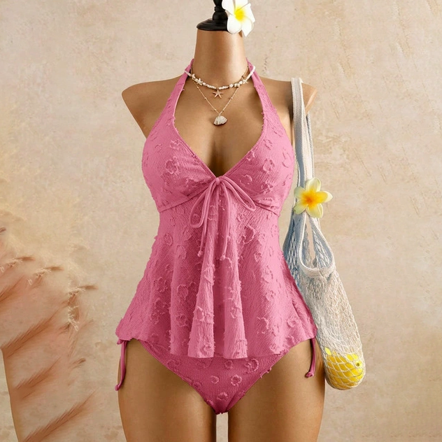 Adelaide - Textured Halter Two Piece — Dark Pink