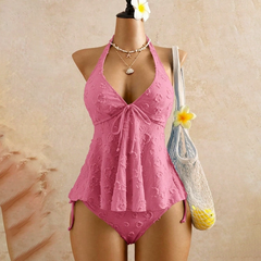 Adelaide - Textured Halter Two Piece — Dark Pink
