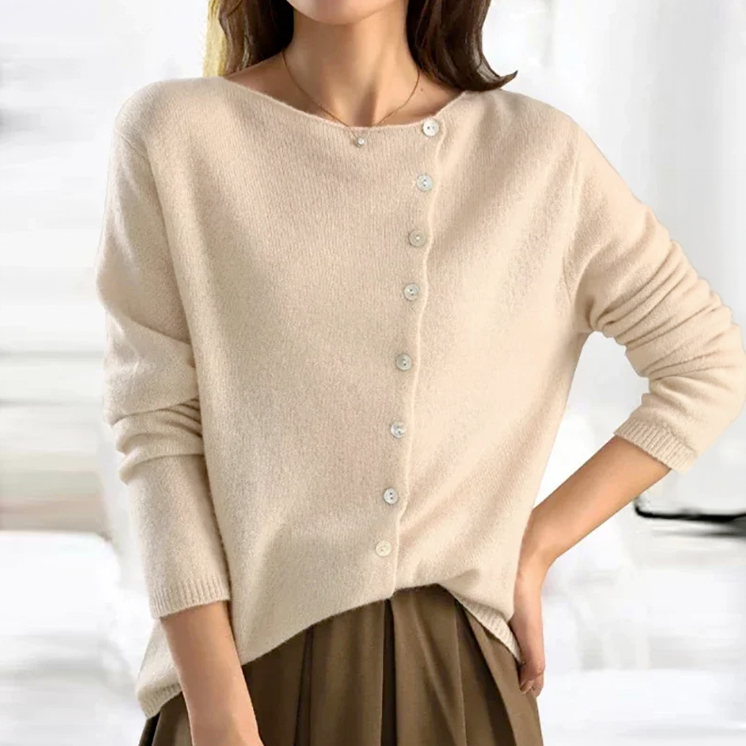 Emma - Fine Knit Button Cardigan — Beige