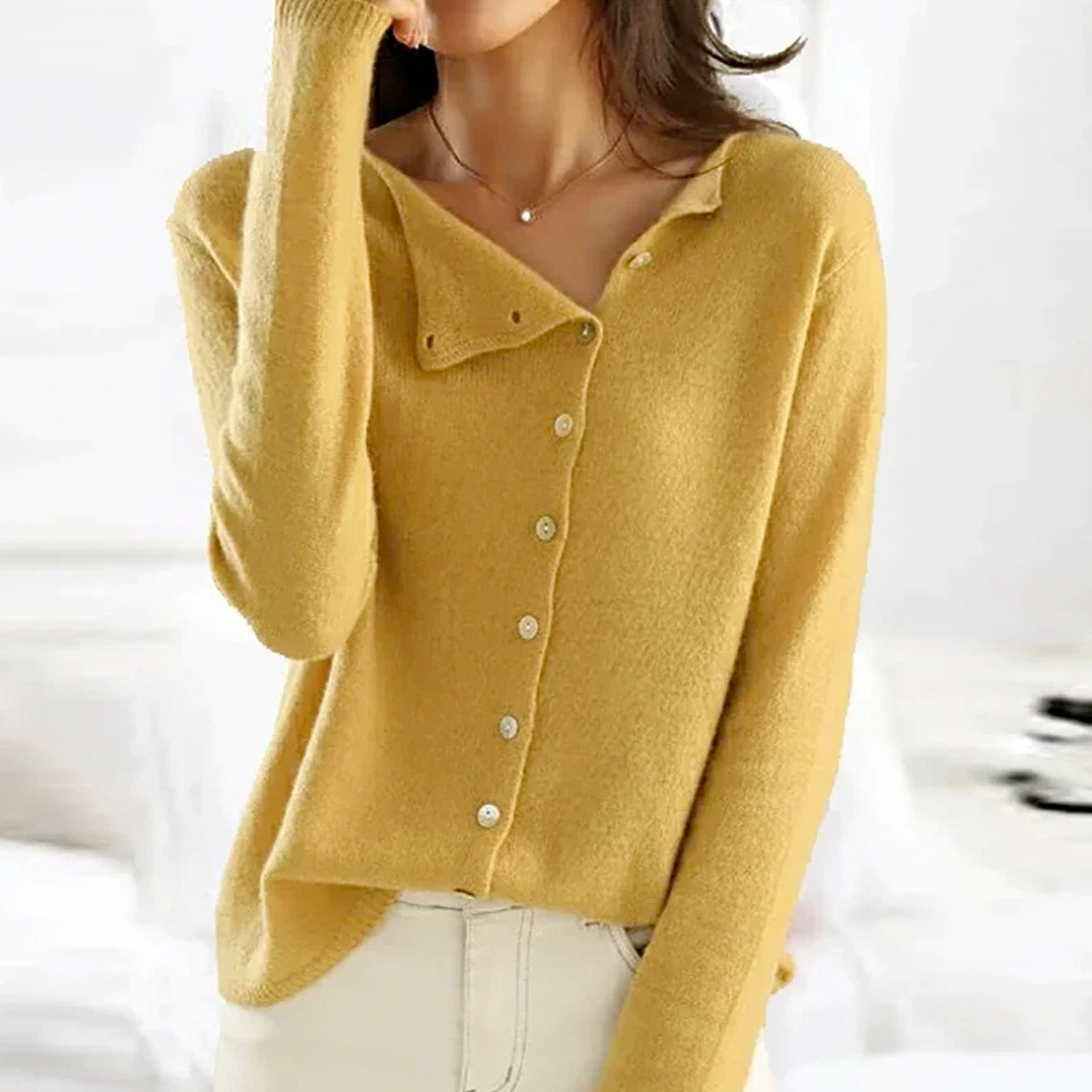 Emma - Fine Knit Button Cardigan — Yellow