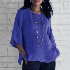Adrienne - Oversized Linen Top — Blue
